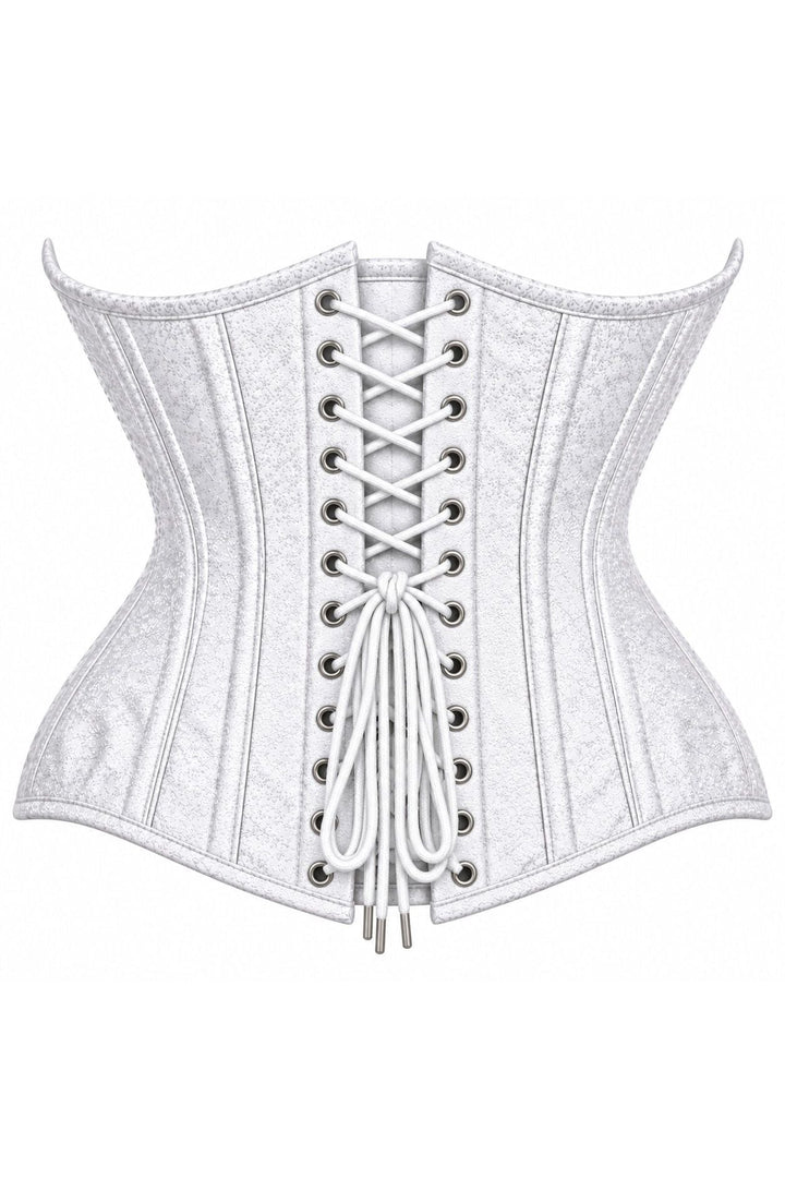 Top Drawer Double Steel Boned White Brocade Curvy Underbust Corset
