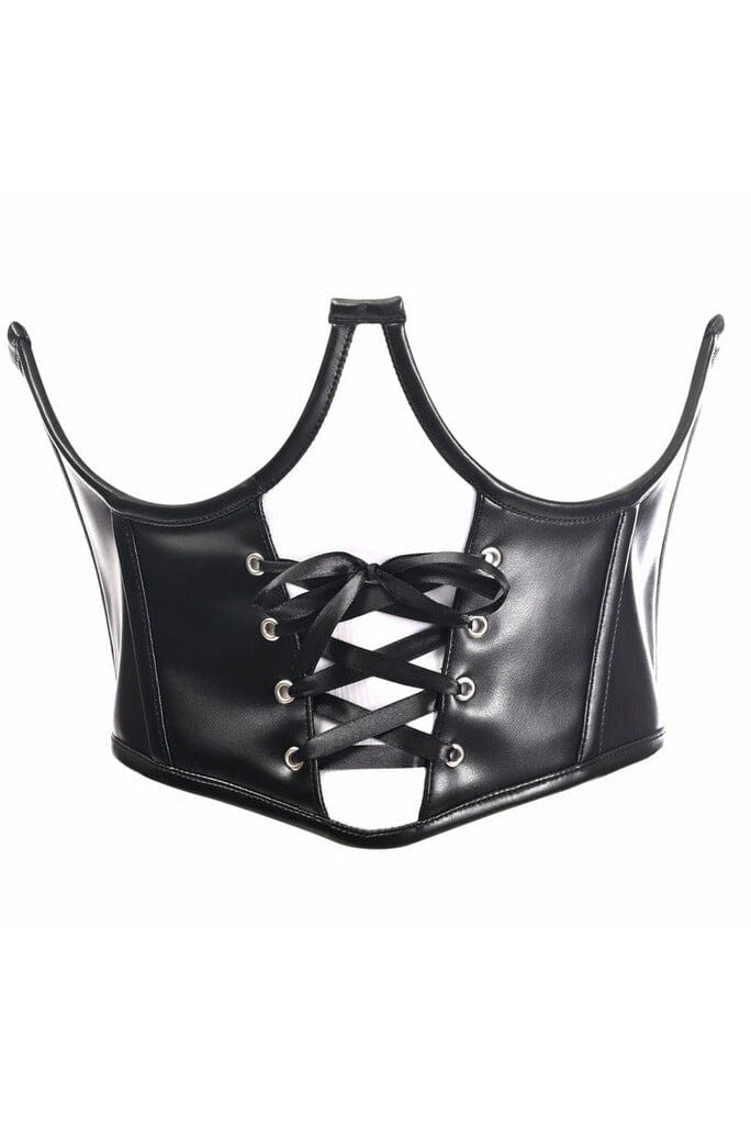 Daisy Corsets Top Drawer Faux Leather Steel Boned Lace Up Open Cup Waist Cincher in Black  from SexyShoes.com