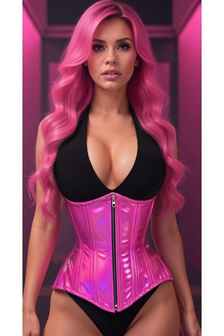 Daisy Corsets Top Drawer Fuchsia Holo Double Steel Boned Underbust Waist Cincher Corset in Fuchsia 