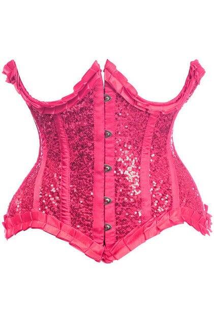 Daisy Corsets Top Drawer Fuchsia Satin & Sequin Underwire Curvy Cut Steel Boned Waist Cincher Corset in Black 