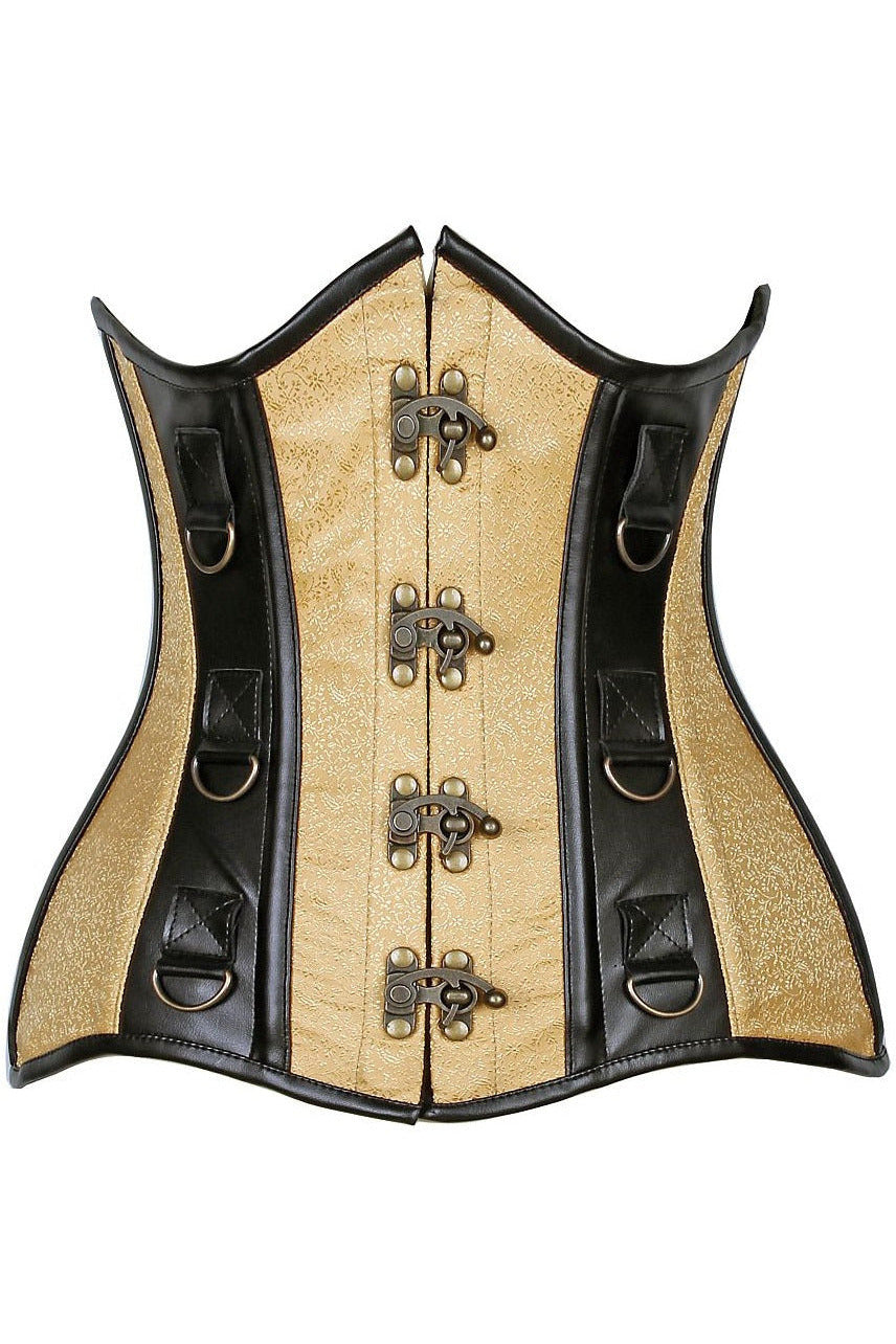 Top Drawer Gold Brocade & Faux Leather Steel Boned Under Bust Corset