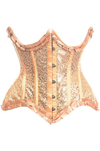 Daisy Corsets Top Drawer Gold Satin & Sequin Underwire Curvy Cut Steel Boned Waist Cincher Corset in Gold  from SexyShoes.com