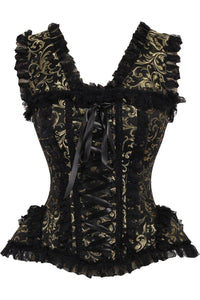 Daisy Corsets Top Drawer Gold/Black Swirl Brocade & Lace Steel Boned Corset w/Cap Sleeves in Gold  from SexyShoes.com