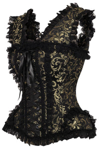Daisy Corsets Top Drawer Gold/Black Swirl Brocade & Lace Steel Boned Corset w/Cap Sleeves in Gold 