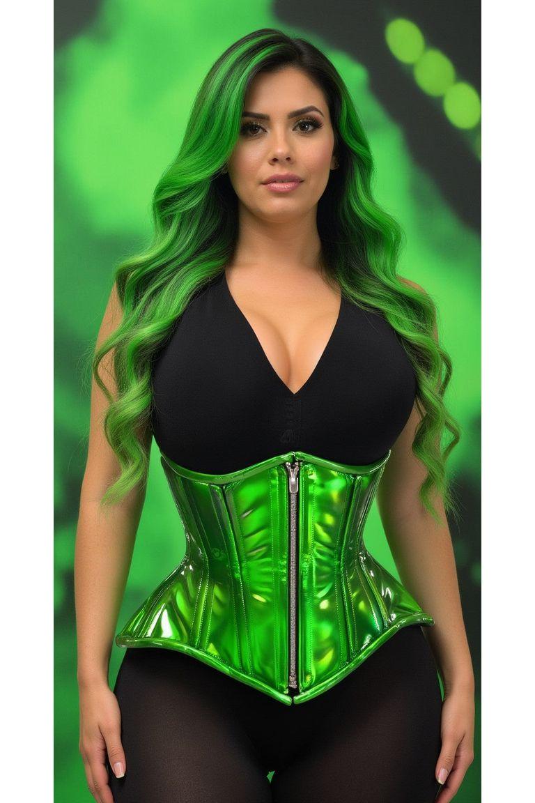 Daisy Corsets Top Drawer Green Holo Double Steel Boned Underbust Waist Cincher Corset in Green 