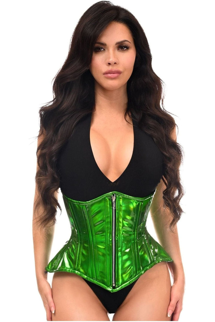 Top Drawer Green Holo Double Steel Boned Underbust Waist Cincher Corset