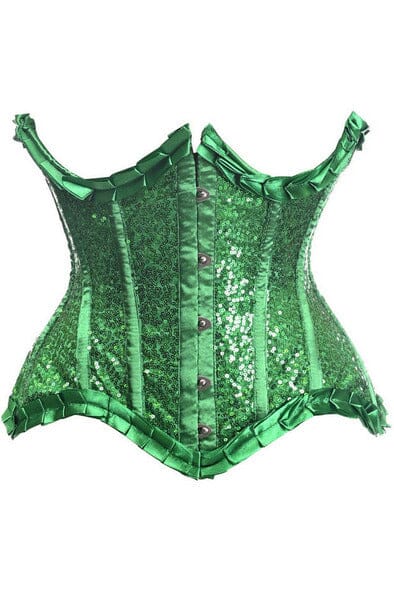 Daisy Corsets Top Drawer Green Satin & Sequin Underwire Curvy Cut Steel Boned Waist Cincher Corset in Green 