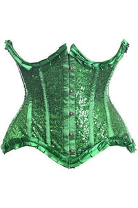 Daisy Corsets Top Drawer Green Satin & Sequin Underwire Curvy Cut Steel Boned Waist Cincher Corset in Green 
