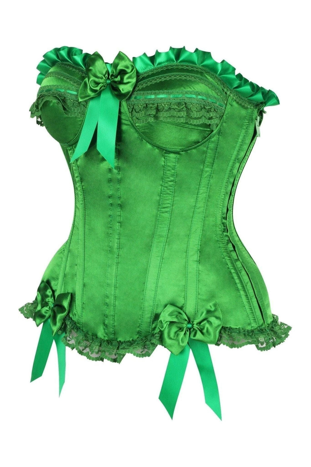 Daisy Corsets Top Drawer Green Satin Steel Boned Burlesque Corset in Green 