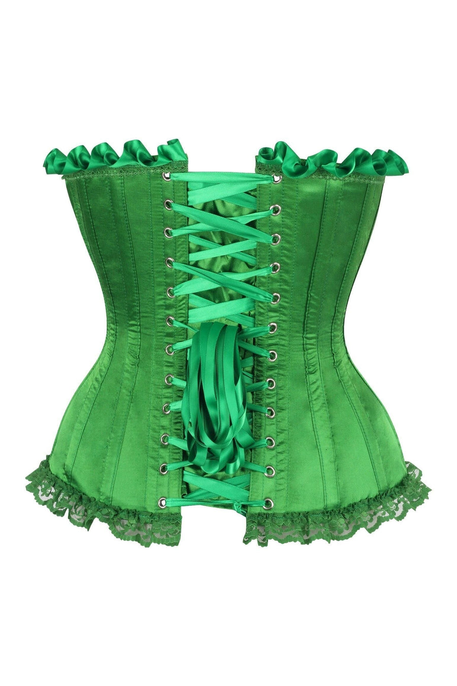 Daisy Corsets Top Drawer Green Satin Steel Boned Burlesque Corset in Green 