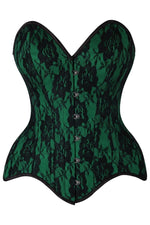 Top Drawer Green Satin w/Black Lace Overlay Steel Boned Overbust Corset