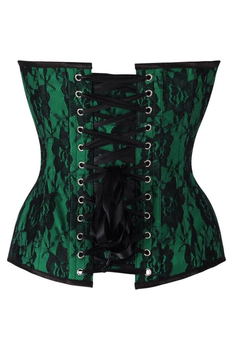 Daisy Corsets Top Drawer Green Satin w/Black Lace Overlay Steel Boned Overbust Corset in Green 