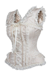 Daisy Corsets Top Drawer Ivory Brocade & Lace Steel Boned Corset w/Cap Sleeves in White 