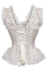 Daisy Corsets Top Drawer Ivory Brocade & Lace Steel Boned Corset w/Cap Sleeves in White 
