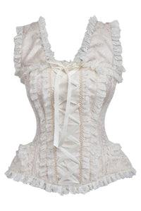 Daisy Corsets Top Drawer Ivory Brocade & Lace Steel Boned Corset w/Cap Sleeves in White  from SexyShoes.com