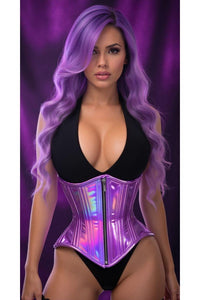 Daisy Corsets Top Drawer Lavender Holo Double Steel Boned Underbust Waist Cincher Corset in Purple  from SexyShoes.com