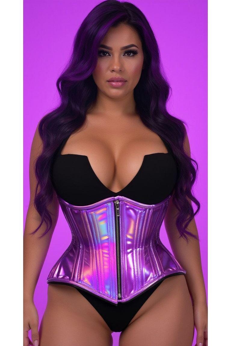 Daisy Corsets Top Drawer Lavender Holo Double Steel Boned Underbust Waist Cincher Corset in Purple 