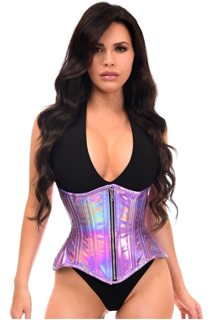 Daisy Corsets Top Drawer Lavender Holo Double Steel Boned Underbust Waist Cincher Corset in Purple 