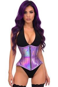 Daisy Corsets Top Drawer Lavender Holo Double Steel Boned Underbust Waist Cincher Corset in Purple 