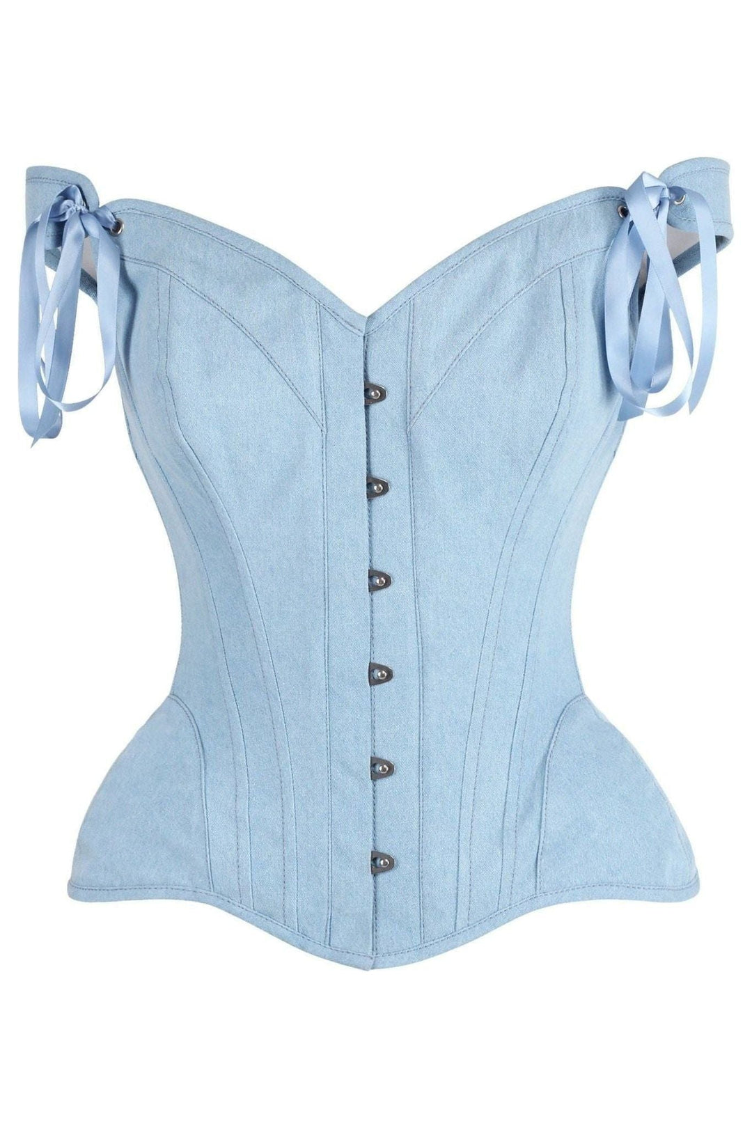 Daisy Corsets Top Drawer Light Blue Denim Steel Boned Corset w/Straps in Blue  from SexyShoes.com