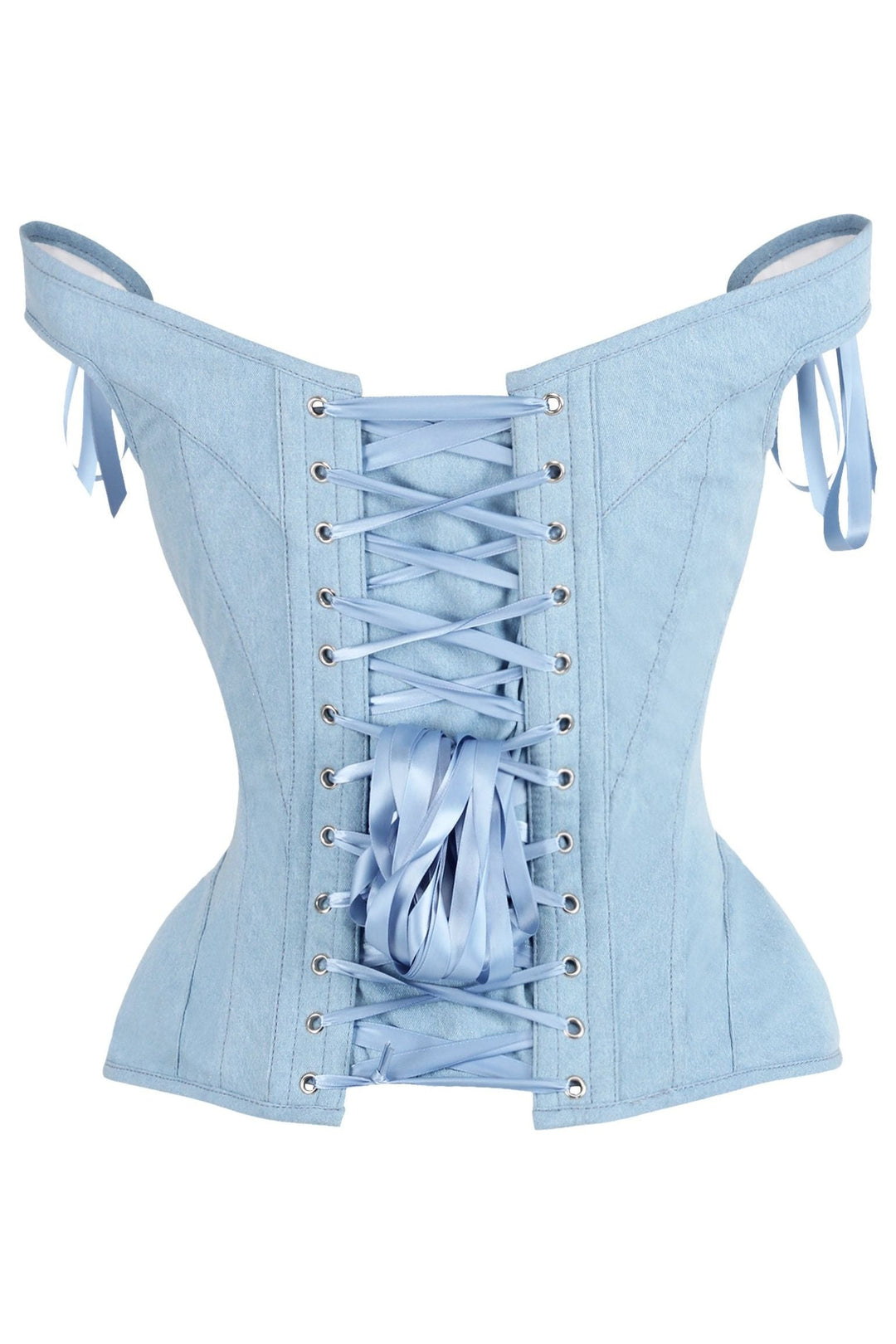 Daisy Corsets Top Drawer Light Blue Denim Steel Boned Corset w/Straps in Blue 