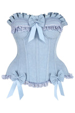 Top Drawer Light Blue Denim Underwire Steel Boned Burlesque Corset w/Bows