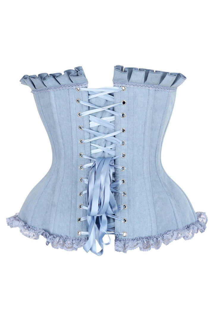 Top Drawer Light Blue Denim Underwire Steel Boned Burlesque Corset w/Bows