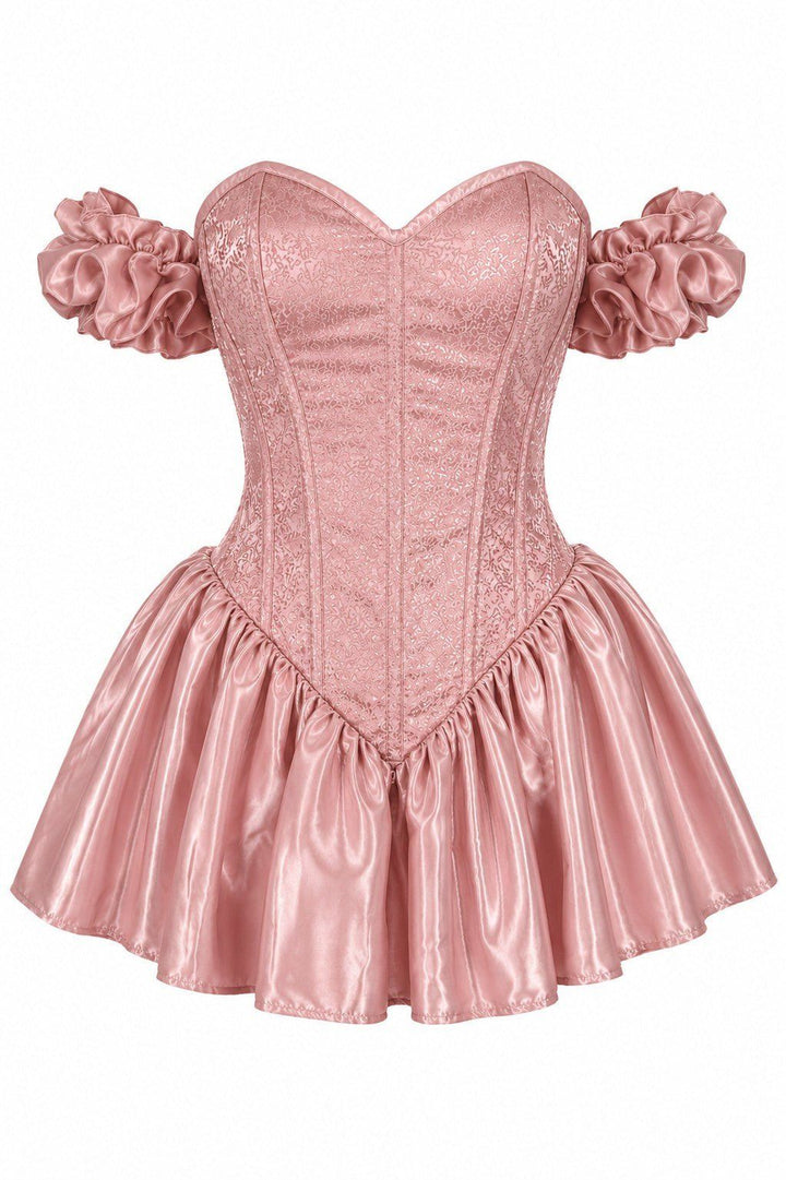 Top Drawer Light Pink Brocade & Silk Steel Boned Corset Dress w/Sleeves