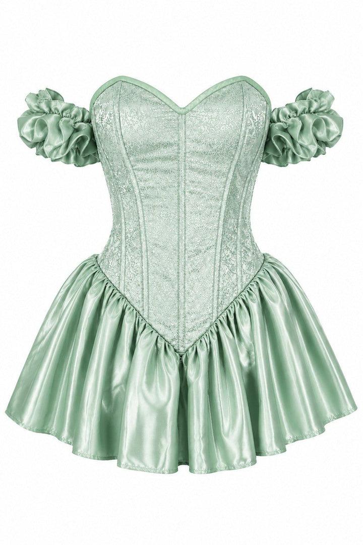 Top Drawer Mint Green Brocade & Silk Steel Boned Corset Dress w/Sleeves