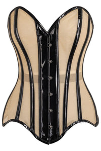 Daisy Corsets Top Drawer Nude Mesh & Black Patent Steel Boned Corset in Ivory  from SexyShoes.com
