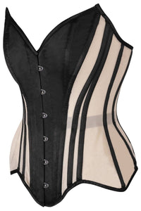 Daisy Corsets Top Drawer Nude Mesh & Black Satin Steel Boned Overbust Corset in Ivory 