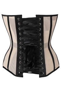 Daisy Corsets Top Drawer Nude Mesh & Black Satin Steel Boned Overbust Corset in Ivory 
