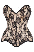 Top Drawer Nude Satin w/Black Lace Overlay Steel Boned Overbust Corset