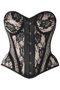 Daisy Corsets Top Drawer Nude w/Black Lace Steel Boned Underwire Bustier Corset in Ivory  from SexyShoes.com