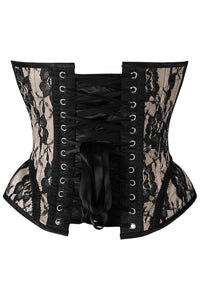 Daisy Corsets Top Drawer Nude w/Black Lace Steel Boned Underwire Bustier Corset in Ivory 