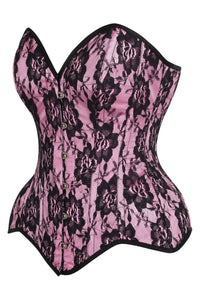 Daisy Corsets Top Drawer Pink Satin w/Black Lace Overlay Steel Boned Overbust Corset in Pink 