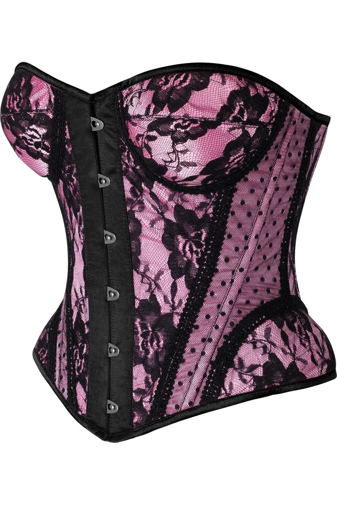 Daisy Corsets Top Drawer Pink w/Black Lace Steel Boned Underwire Bustier Corset in Pink 