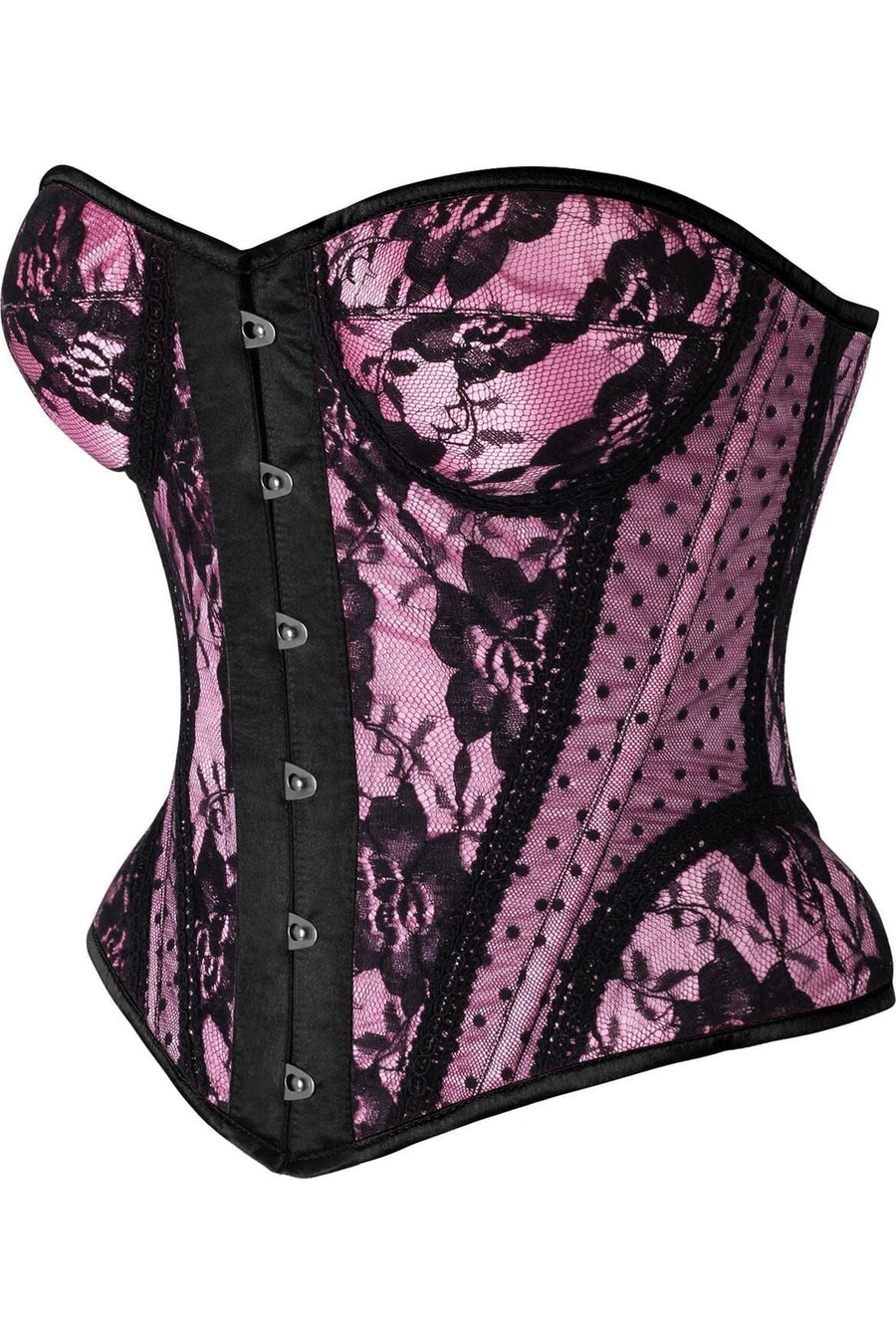 Daisy Corsets Top Drawer Pink w/Black Lace Steel Boned Underwire Bustier Corset in Pink 