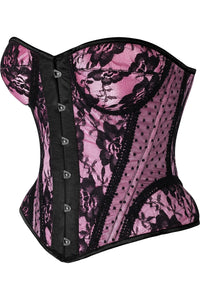 Daisy Corsets Top Drawer Pink w/Black Lace Steel Boned Underwire Bustier Corset in Pink 