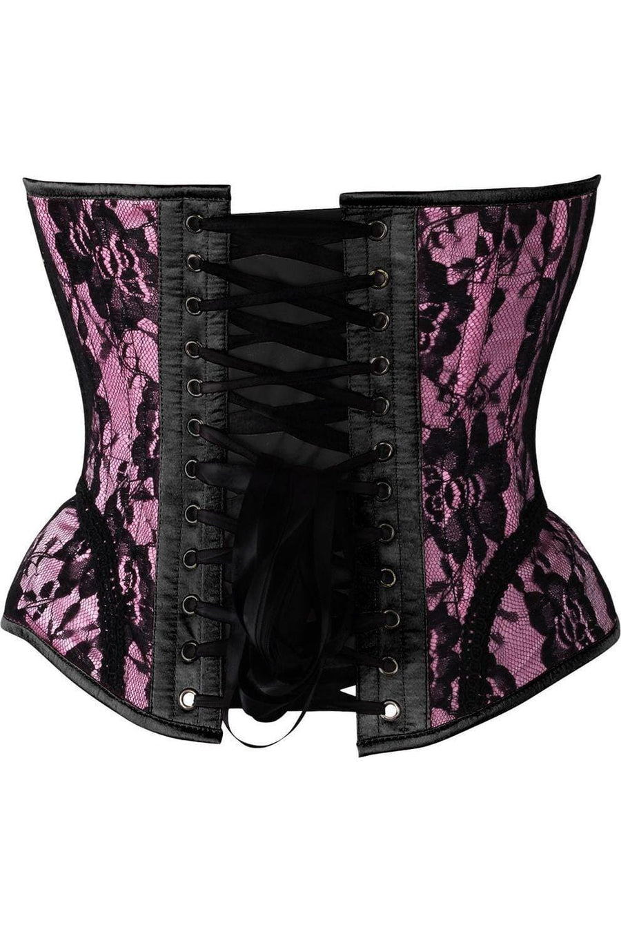 Daisy Corsets Top Drawer Pink w/Black Lace Steel Boned Underwire Bustier Corset in Pink 