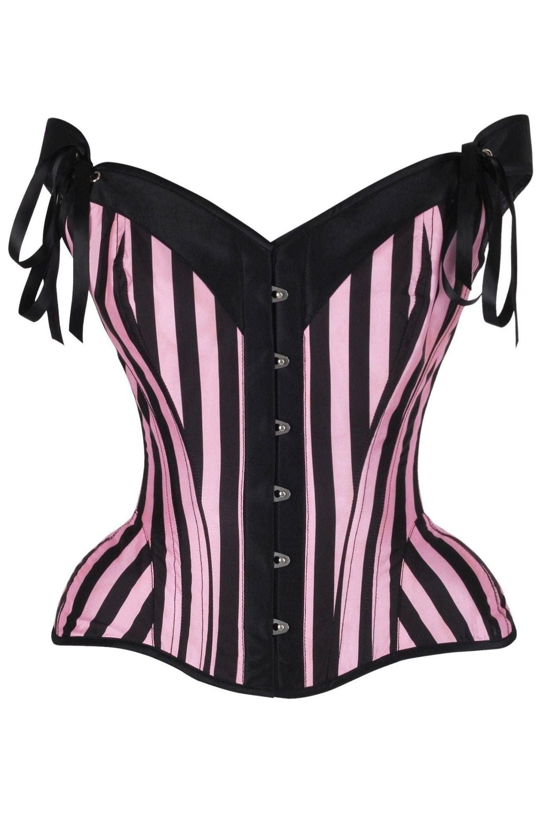 Daisy Corsets Top Drawer Pink/Black Striped Steel Boned Corset w/Straps in Pink  from SexyShoes.com