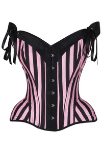 Daisy Corsets Top Drawer Pink/Black Striped Steel Boned Corset w/Straps in Pink  from SexyShoes.com