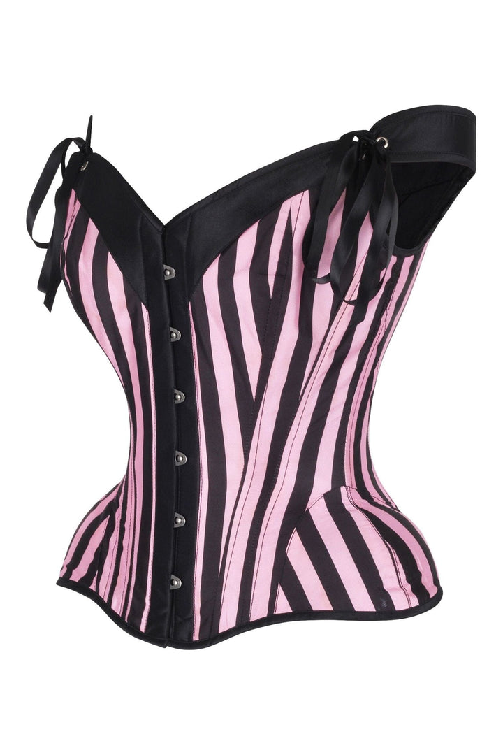 Top Drawer Pink/Black Striped Steel Boned Corset w/Straps