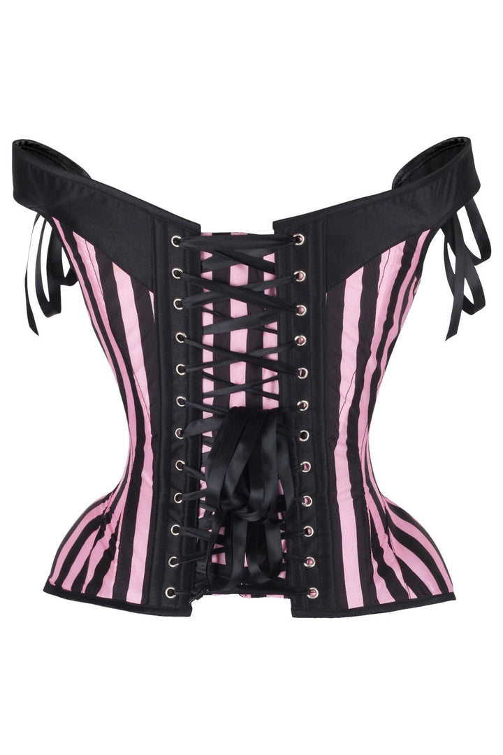 Top Drawer Pink/Black Striped Steel Boned Corset w/Straps