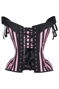 Daisy Corsets Top Drawer Pink/Black Striped Steel Boned Corset w/Straps in Pink 