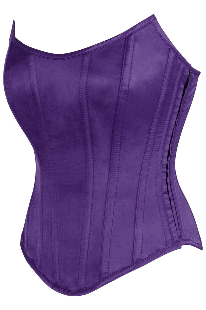 Top Drawer Plum Satin Steel Boned Overbust Corset w/Side Zipper
