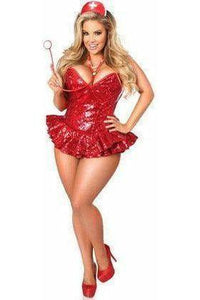 Daisy Corsets Top Drawer Premium Sequin Nurse Corset Dress Costume in Red  from SexyShoes.com