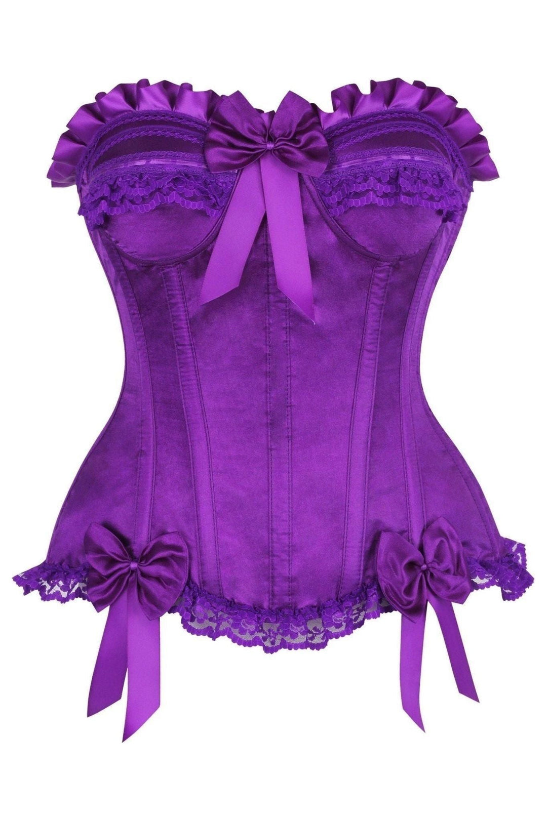 Daisy Corsets Top Drawer Purple Satin Steel Boned Burlesque Corset in Purple  from SexyShoes.com