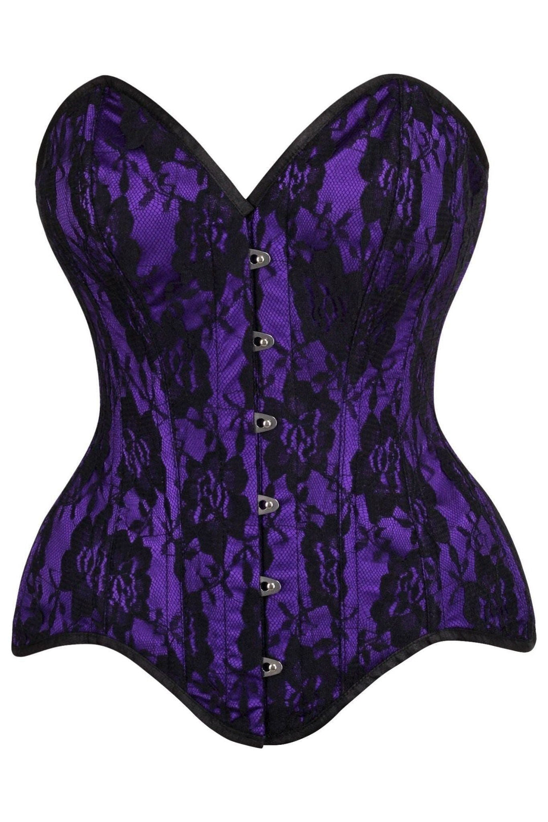 Daisy Corsets Top Drawer Purple Satin w/Black Lace Overlay Steel Boned Overbust Corset in Purple  from SexyShoes.com