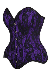 Daisy Corsets Top Drawer Purple Satin w/Black Lace Overlay Steel Boned Overbust Corset in Purple 